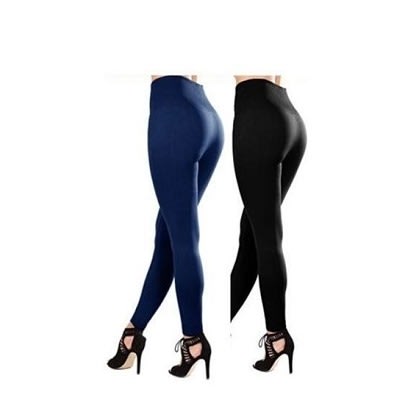 High Waist Slimming Leggings - Black & Blue - 2 In 1