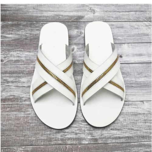 White Zip Leather Slippers