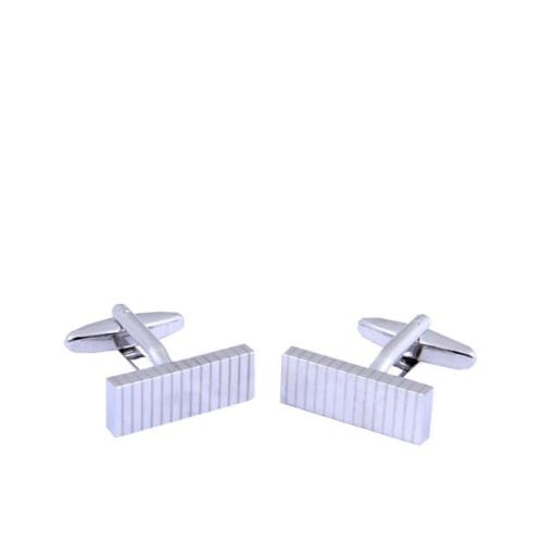 Rectangular Striped Cufflinks - Silver- MC-3993