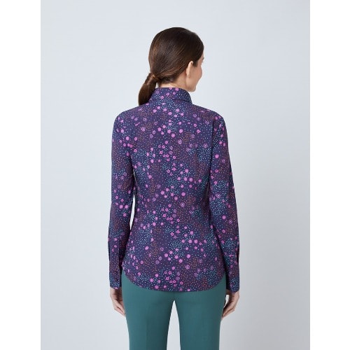 Women’s Navy & Pink Daisy Print Fitted Shirt