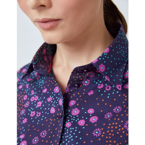 Women’s Navy & Pink Daisy Print Fitted Shirt