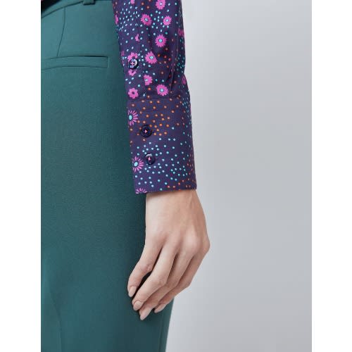 Women’s Navy & Pink Daisy Print Fitted Shirt