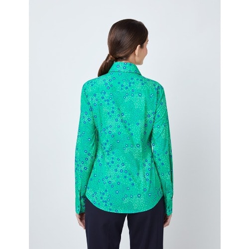 Women's  Daisy Print Semi Fitted Shirt - Green & Navy
