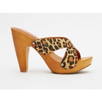 Wooden Leopard Print Clogs