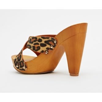 Wooden Leopard Print Clogs