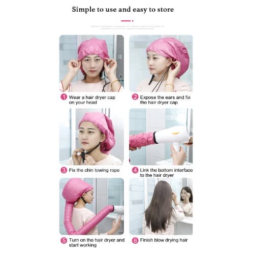 Drawstring Hair Heating Cap Hair Dryer Bonnet Attachment - Pink