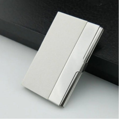 Aluminum Pu Leather Card Holder - Off  White & Silver