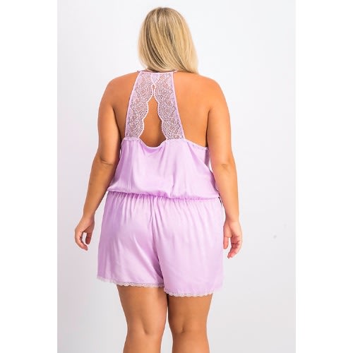 Satin Lace-trimmed Jacquard Pajama Romper - Ditsy Daisy