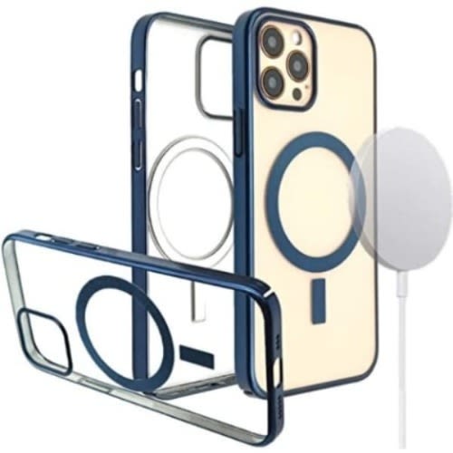 Magsafe Case For Iphone 12 Pro Max - Clear Ultra Slim Glitter With Design - Blue