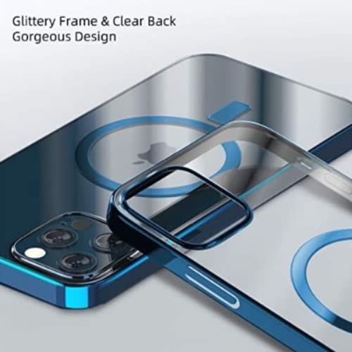 Magsafe Case For Iphone 12 Pro Max - Clear Ultra Slim Glitter With Design - Blue
