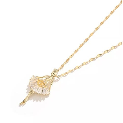 Trinique - Ballerina Necklace For Women - Studded Zircon - Gold