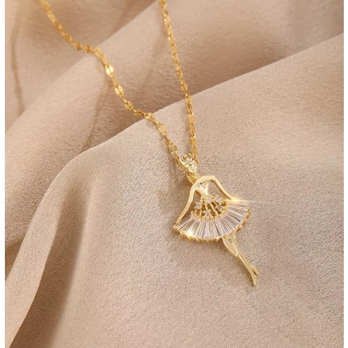 Trinique - Ballerina Necklace For Women - Studded Zircon - Gold