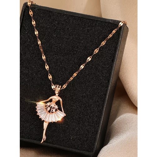 Trinique - Ballerina Necklace For Women - Studded Zircon - Gold
