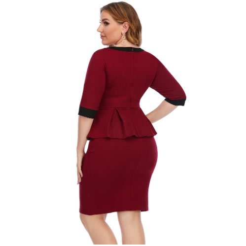 Zipper Peplum Dress Wine