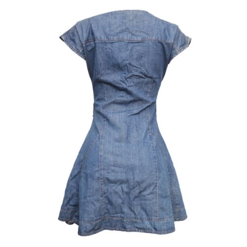 Buttoned Down Flare Jean Dress -blue