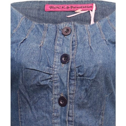 Buttoned Down Flare Jean Dress -blue