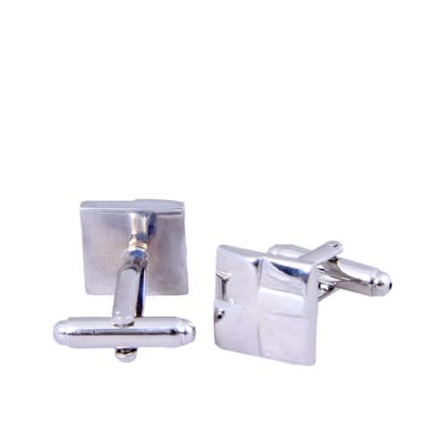 MC-4008 Check Box Stainless Steel Cufflinks - Silver