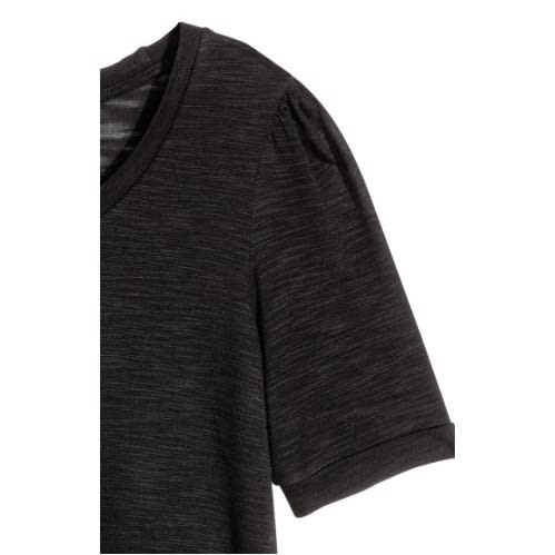 Puff Sleeves Jersey Top - Black Marl