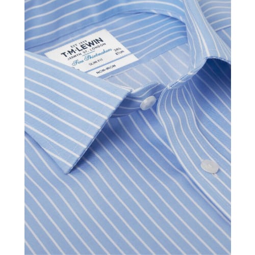 Non-iron  Overstripe Slim Fit Shirt - Blue