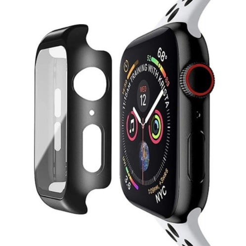 Case With Built-in Tempered Glass Screen Protector 42mm- Black