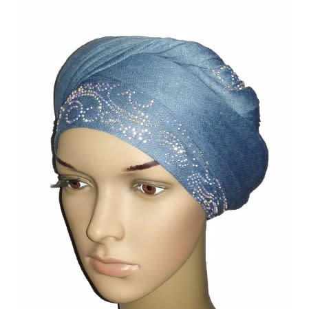 Regal Front Studded Turban with Lake Wave Design - Baby Blue
