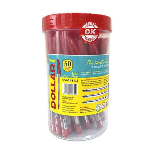 Vista Dollar Ball Point Pen 0.7mm Jar - 50Pcs - Red