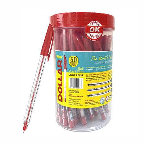 Vista Dollar Ball Point Pen 0.7mm Jar - 50Pcs - Red