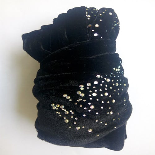 Velvet Embellished Tube Turban - Black