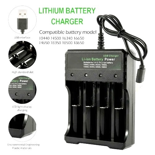 4 Slot Li-ion Battery Charger & Battery + Free USB Fan