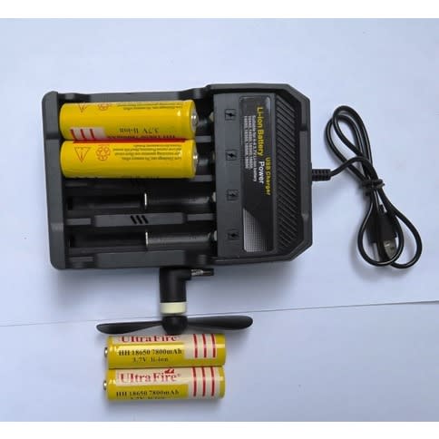 4 Slot Li-ion Battery Charger & Battery + Free USB Fan