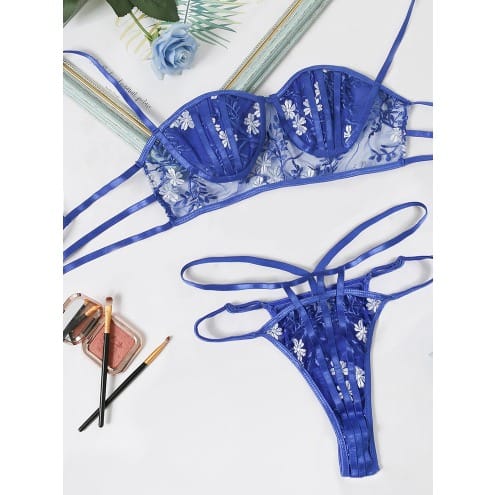 Sexy Floral Lingerie - Blue