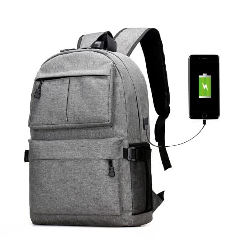AntiTheft Travel Backpack USB Charging Laptop Bag - Grey
