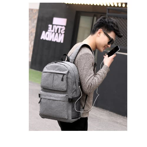 AntiTheft Travel Backpack USB Charging Laptop Bag - Grey