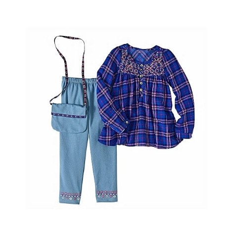 Plaid Knit Top, Leggings & Purse - 3-piece Outfit Set