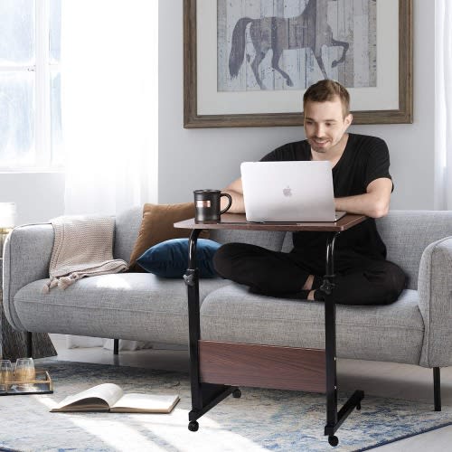 Adjustable Side Bed Table - Portable Desk With Wheels