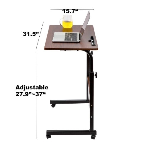 Adjustable Side Bed Table - Portable Desk With Wheels