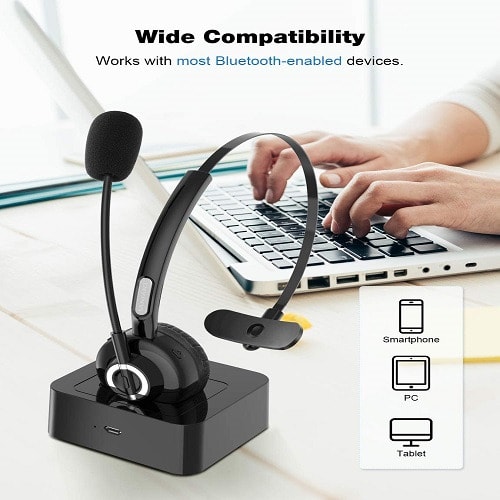 Wireless BT 4.1 Call Centre Office Headset With Noise Cancelling Mic For PC, Skype