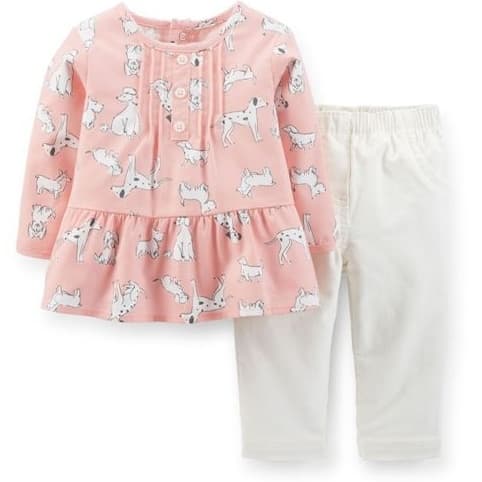 2-piece Twill Peplum Tunic & Corduroy Pant Set