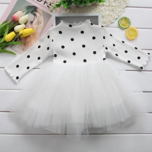Girls Polkadot Tutu Dress - White