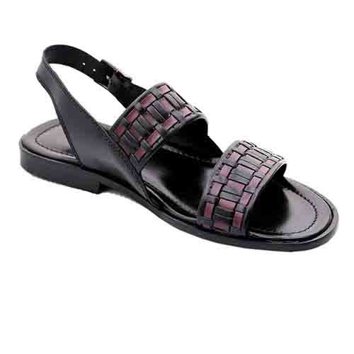 Weave-pattern Sandal Black And Burgundy