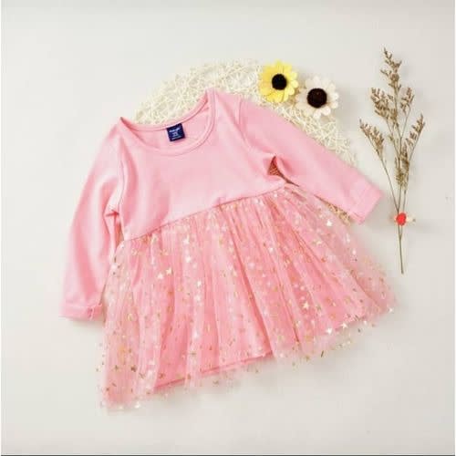 Girl Pink Dress With Mini Star - Pink