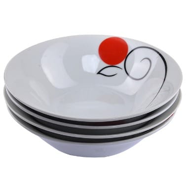 Round Decal Porcelain Bowl Set -4 Pcs