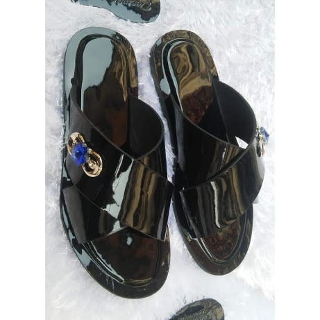 Black Patent Leather Slippers