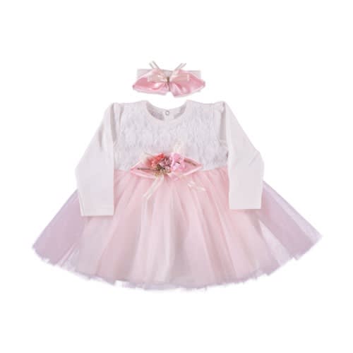 Baby Girl Oval Flower Dress  - Light Powdered Pink