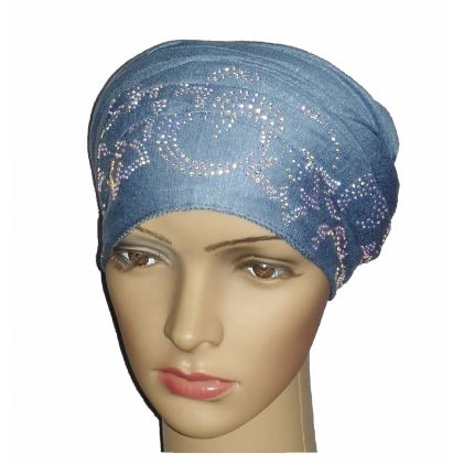 Regal Front Studded Turban with Petal and Circle Design - Baby Blue