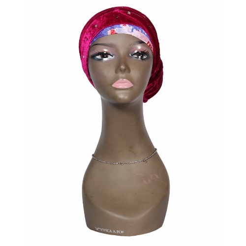 Classic Stone Studded Velvet Cap Wrap Turban - Wine