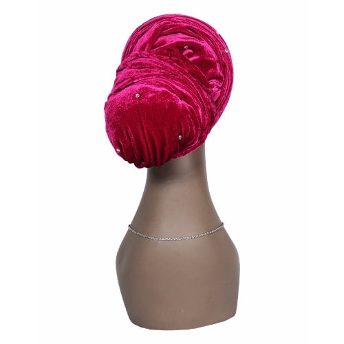 Classic Stone Studded Velvet Cap Wrap Turban - Wine