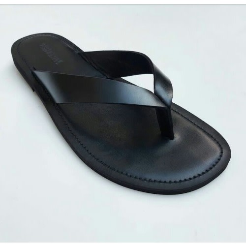 Black Toe Leather Slippers