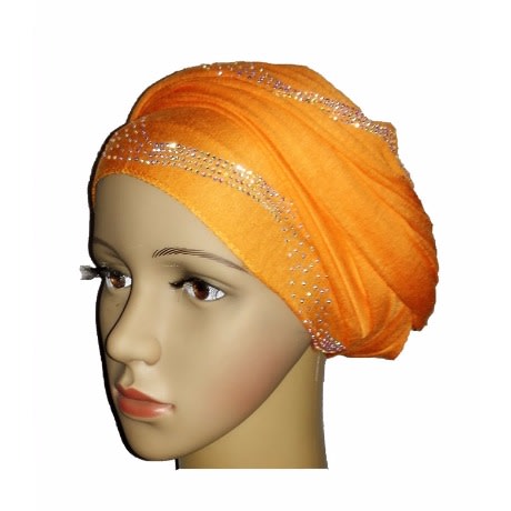 Regal Front Studded Turban with Centric Print - Orange
