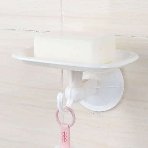 Multipurpose Super Suction Cup Plastic Soap Dish Holder With Towel Hanging Hook